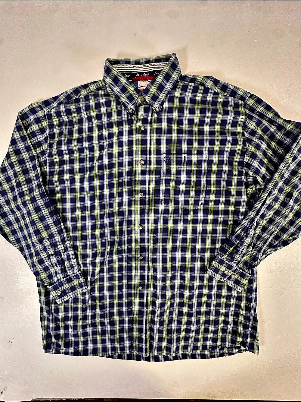 Wrangler George Strait Cowboy Cut Plaid Western Shirt Men's Size XL Blue Green